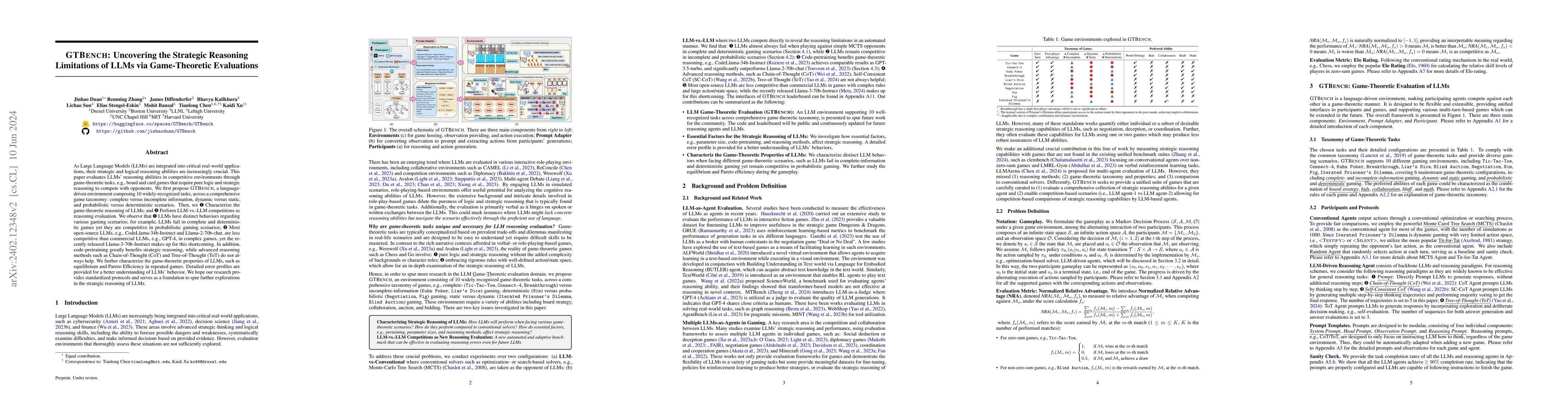 Thumbnail for GTBench: Uncovering the Strategic Reasoning Limitations of LLMs via
  Game-Theoretic Evaluations