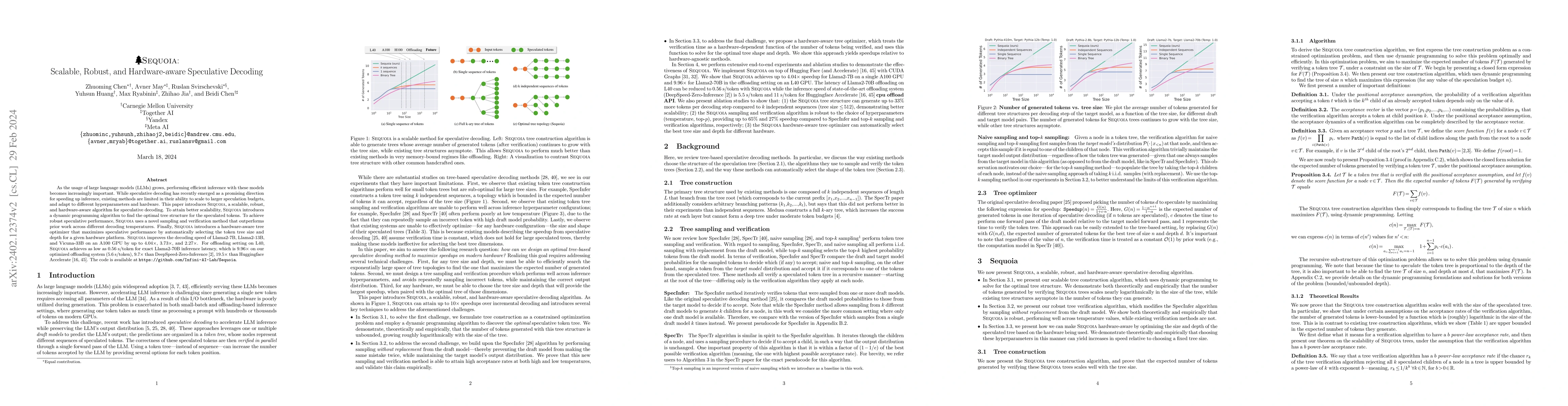 Thumbnail for Sequoia: Scalable, Robust, and Hardware-aware Speculative Decoding