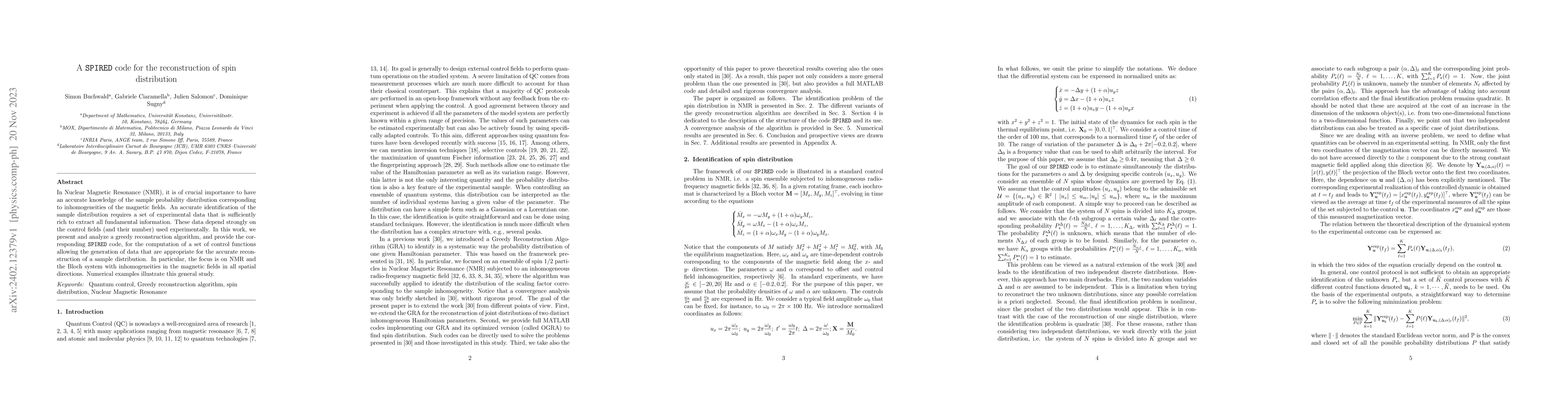 Thumbnail for A $\texttt{SPIRED}$ code for the reconstruction of spin distribution