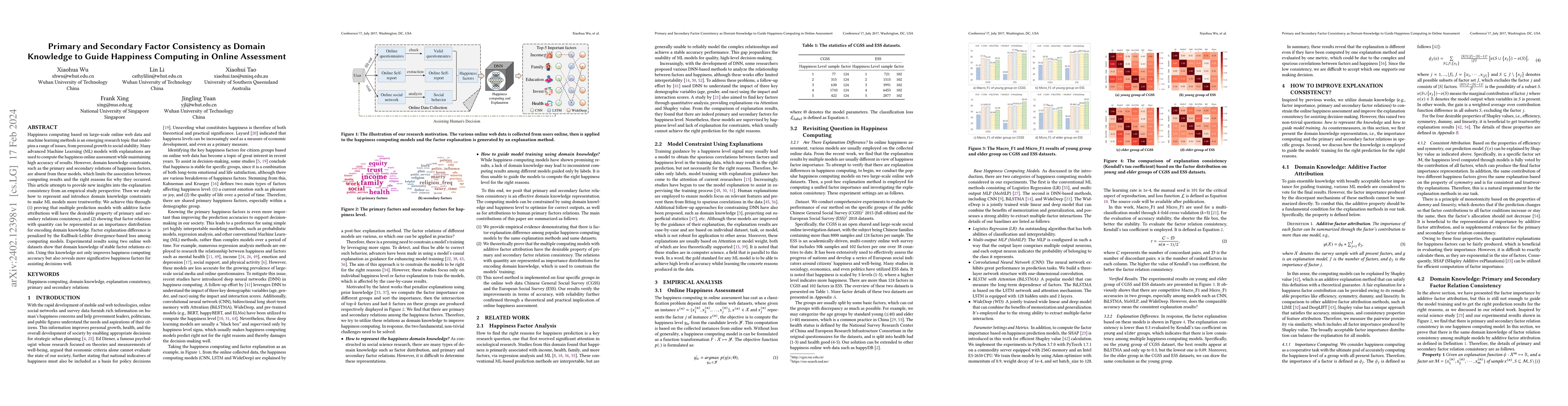 Thumbnail for Primary and Secondary Factor Consistency as Domain Knowledge to Guide
  Happiness Computing in Online Assessment