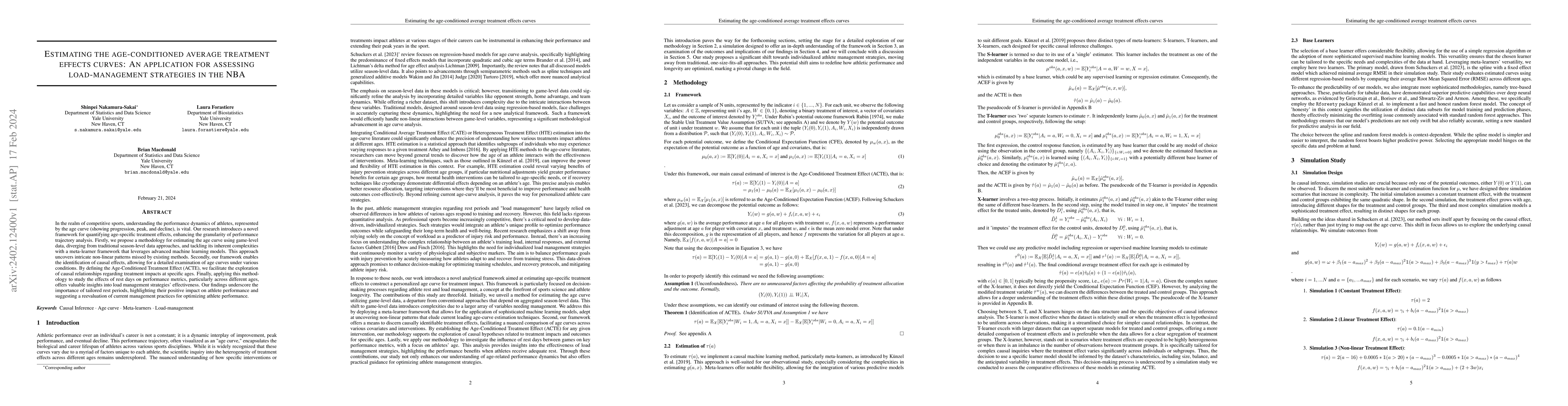 Thumbnail for Estimating the age-conditioned average treatment effects curves: An
  application for assessing load-management strategies in the NBA
