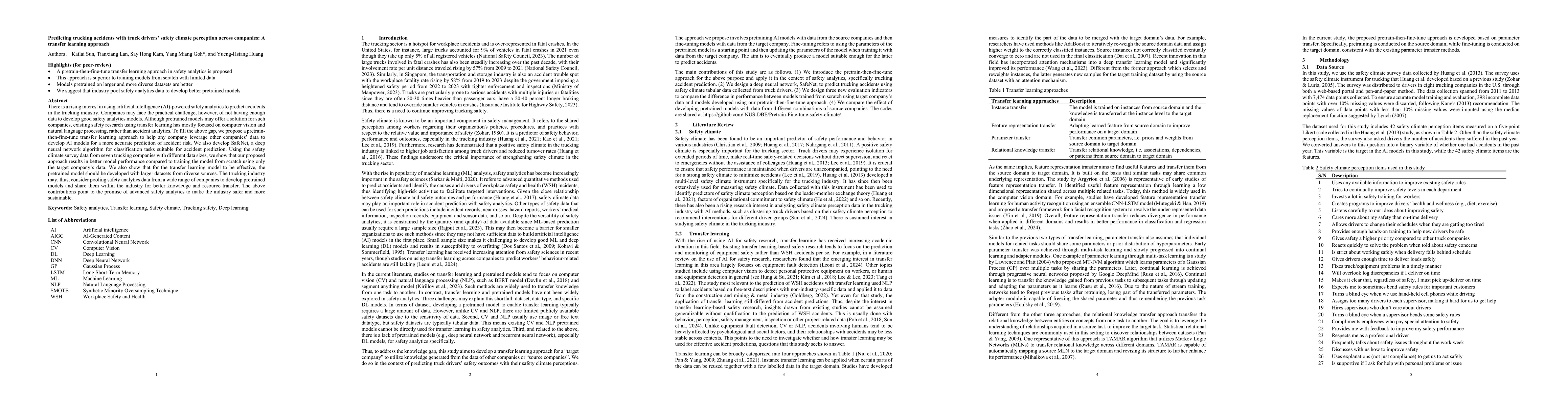 Thumbnail for Predicting trucking accidents with truck drivers 'safety climate
  perception across companies: A transfer learning approach