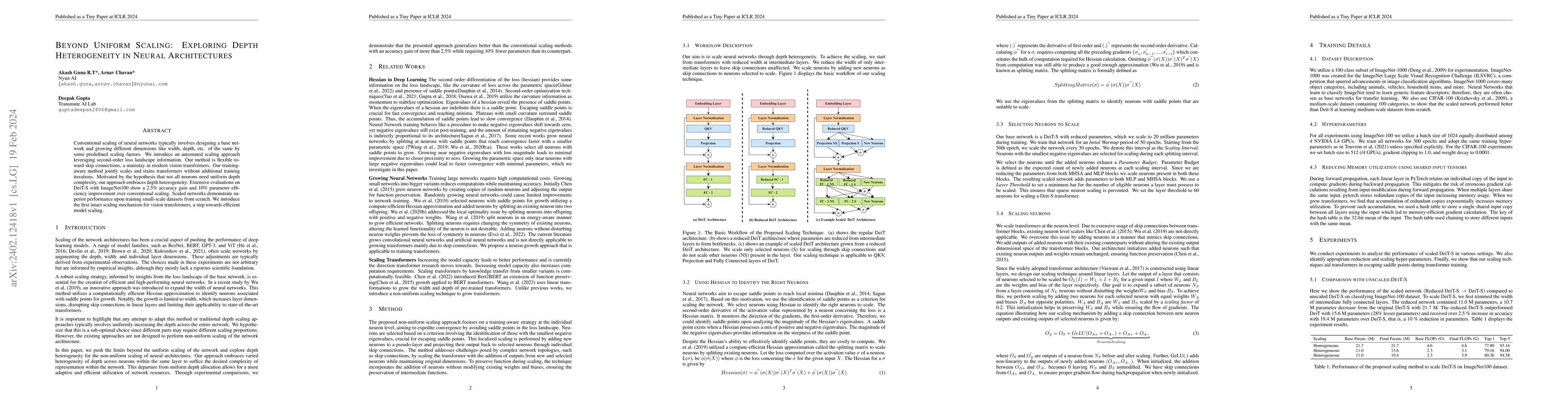Thumbnail for Beyond Uniform Scaling: Exploring Depth Heterogeneity in Neural
  Architectures