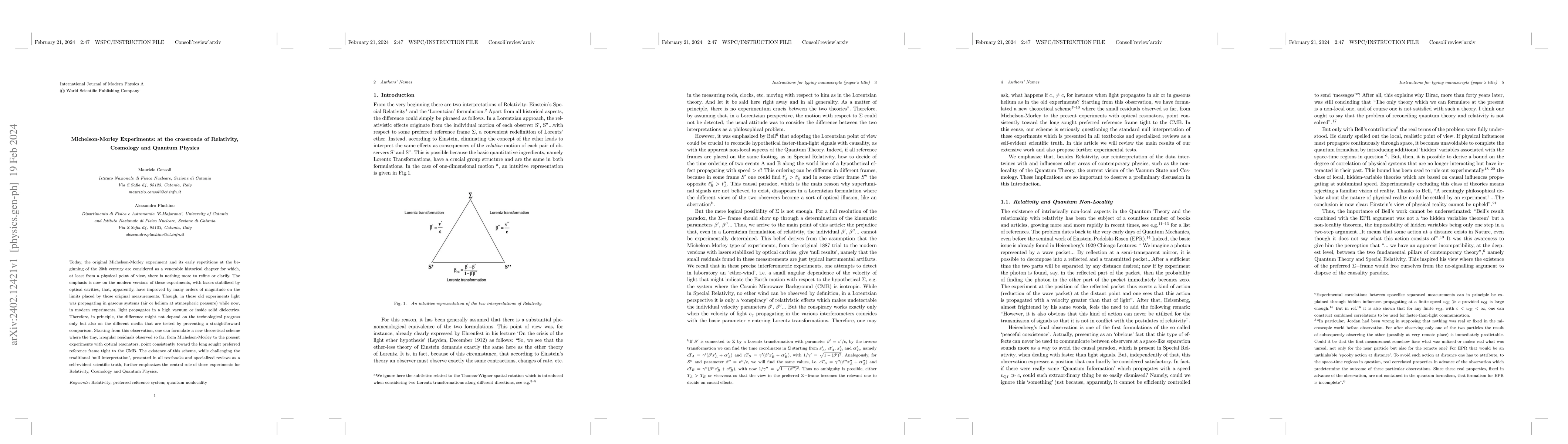 Thumbnail for Michelson-Morley Experiments: at the crossroads of Relativity, Cosmology
  and Quantum Physics