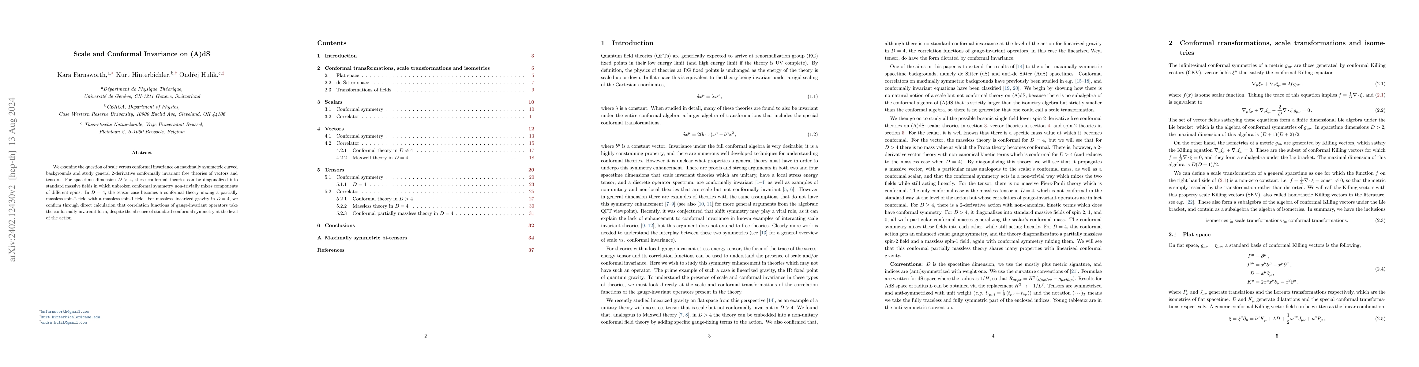 Thumbnail for Scale and Conformal Invariance on (A)dS
