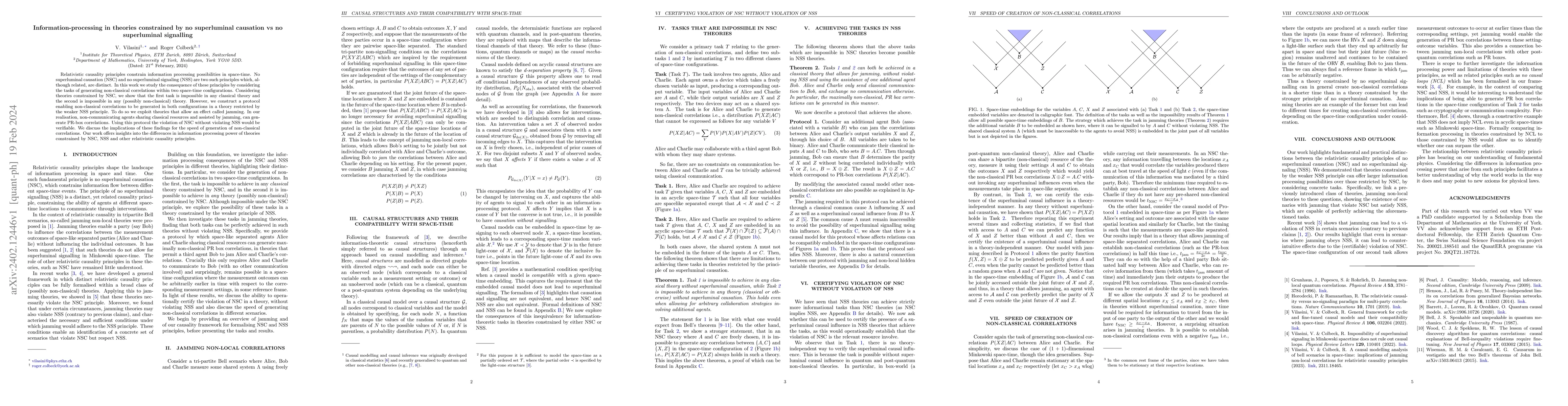 Thumbnail for Information-processing in theories constrained by no superluminal
  causation vs no superluminal signalling