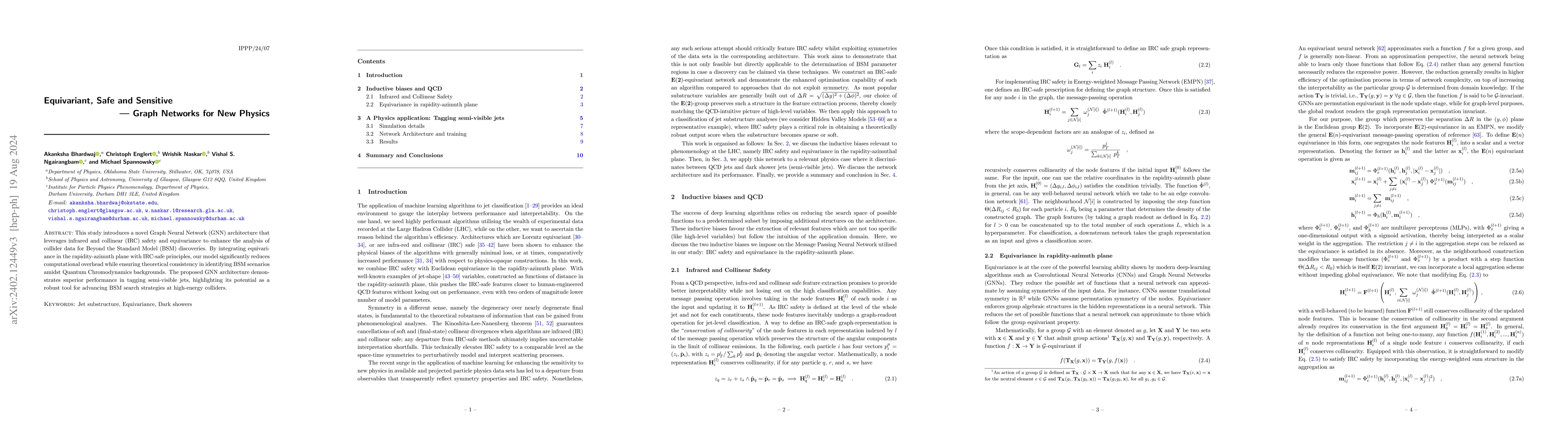 Thumbnail for Equivariant, Safe and Sensitive -- Graph Networks for New Physics