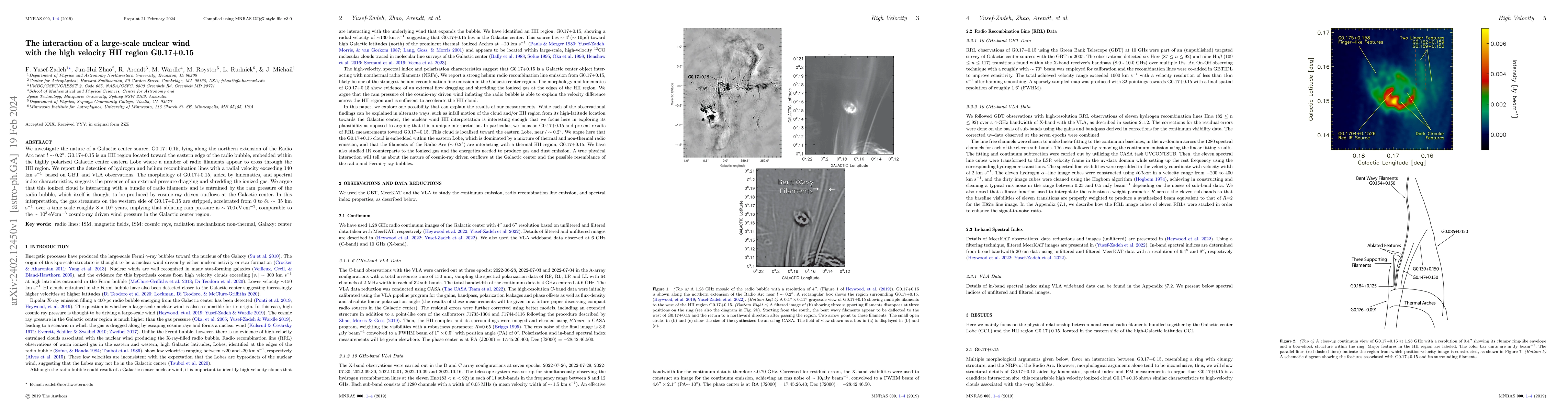 Thumbnail for The interaction of a large-scale nuclear wind with the high velocity HII
  region G0.17+0.15