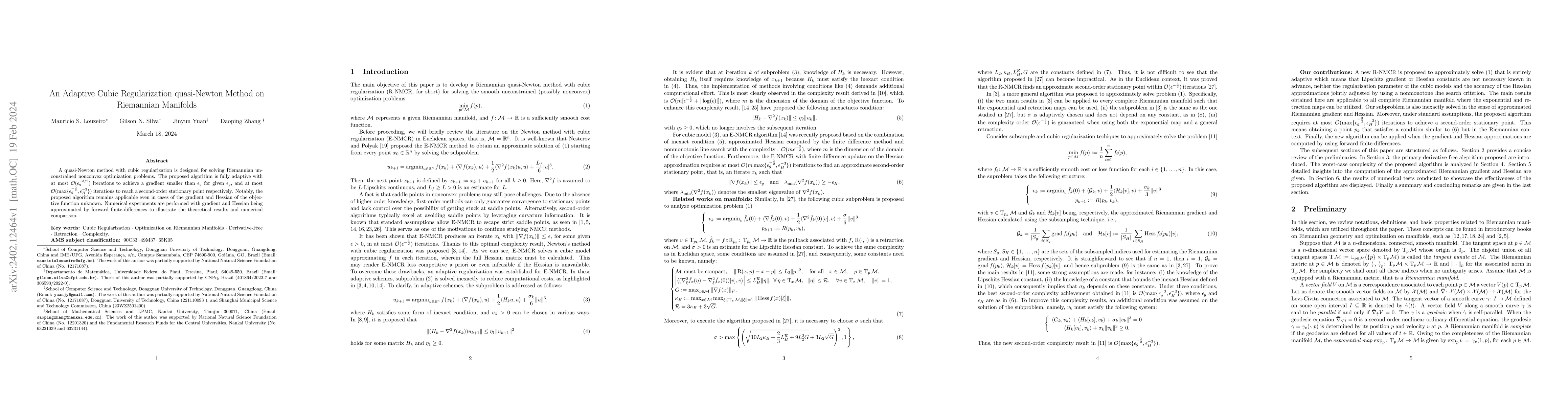 Thumbnail for An Adaptive Cubic Regularization quasi-Newton Method on Riemannian
  Manifolds