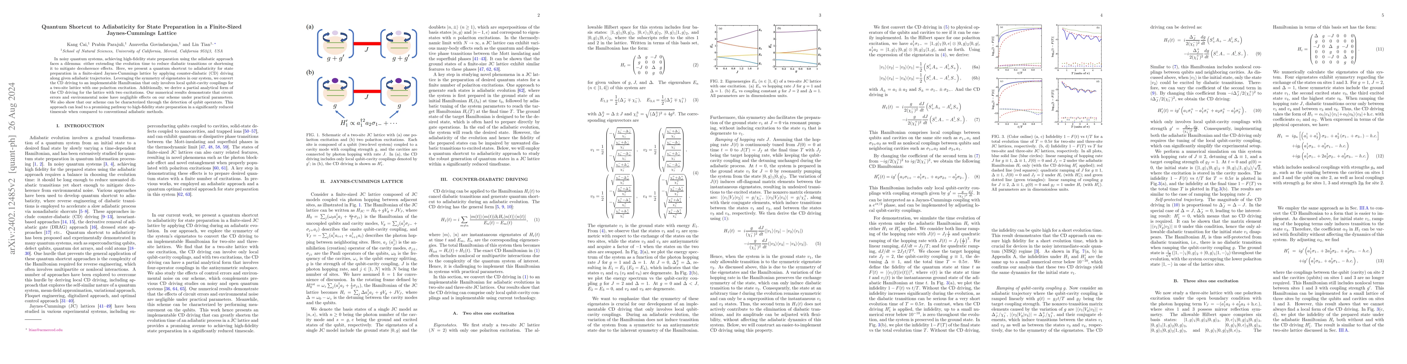 Thumbnail for Quantum Shortcut to Adiabaticity for State Preparation in a Finite-Sized
  Jaynes-Cummings Lattice