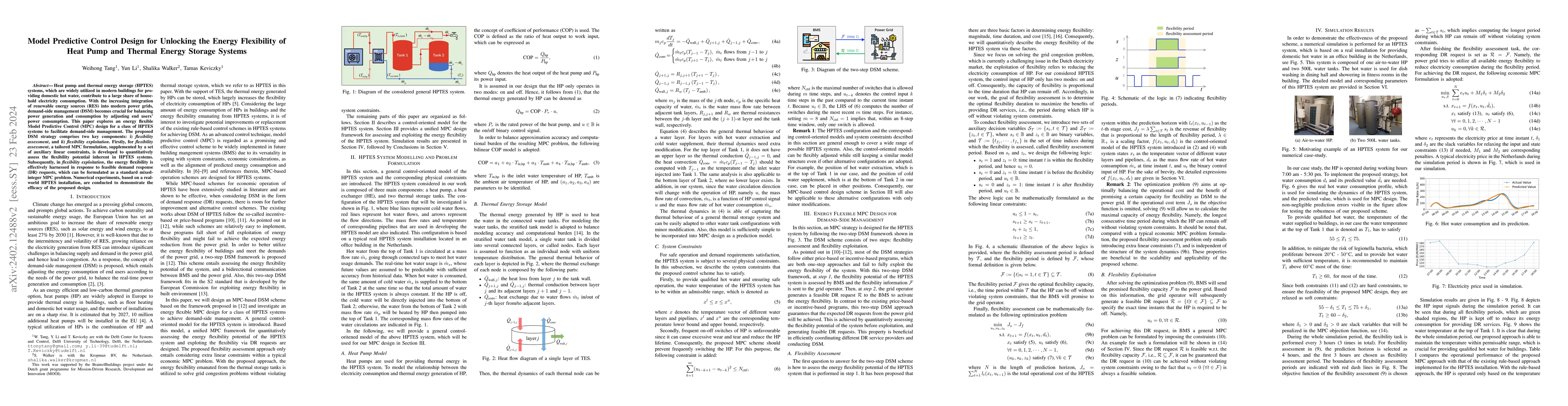 Thumbnail for Model Predictive Control Design for Unlocking the Energy Flexibility of
  Heat Pump and Thermal Energy Storage Systems