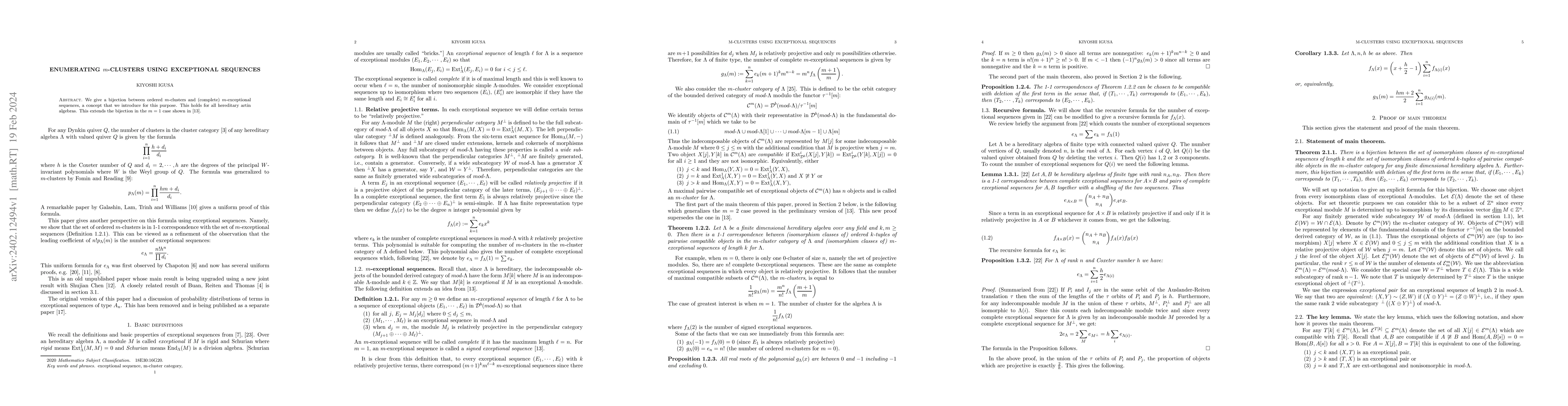 Thumbnail for Enumerating m-clusters using exceptional sequences
