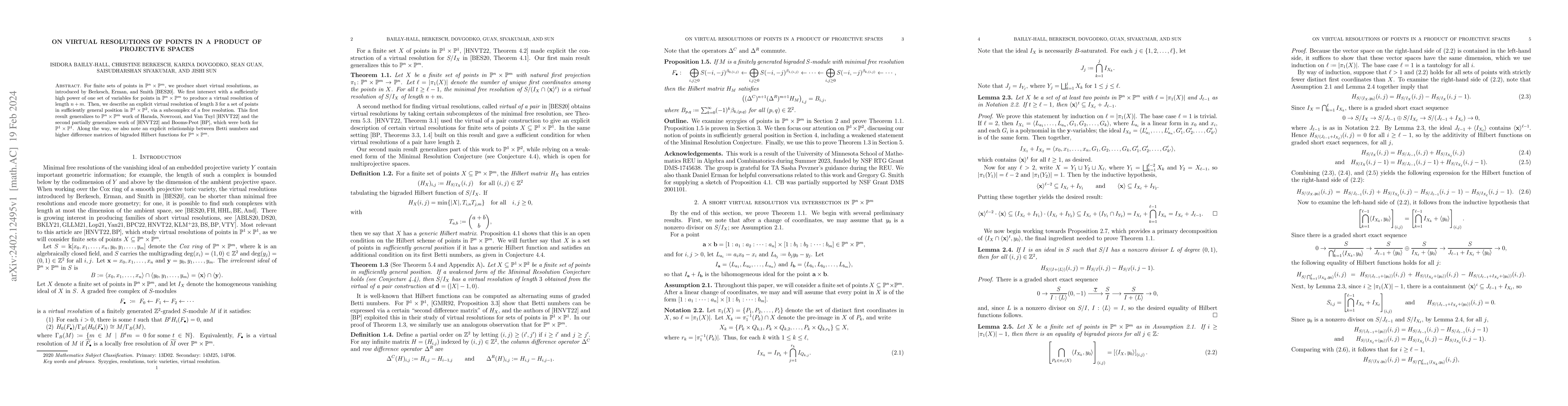 Thumbnail for On virtual resolutions of points in a product of projective spaces