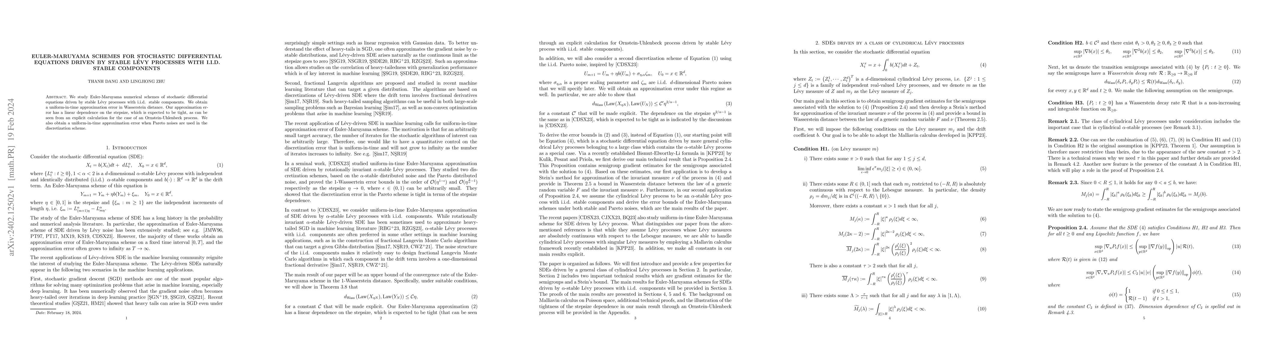 Thumbnail for Euler-Maruyama schemes for stochastic differential equations driven by
  stable L\'{e}vy processes with i.i.d. stable components