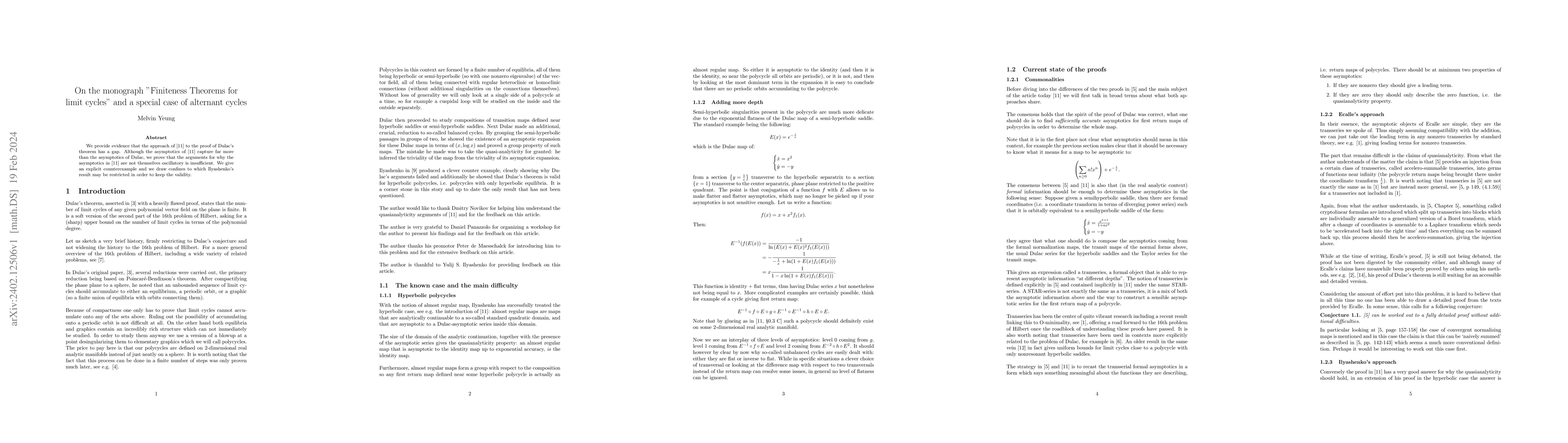 Thumbnail for On the monograph "Finiteness Theorems for limit cycles" and a special
  case of alternant cycles