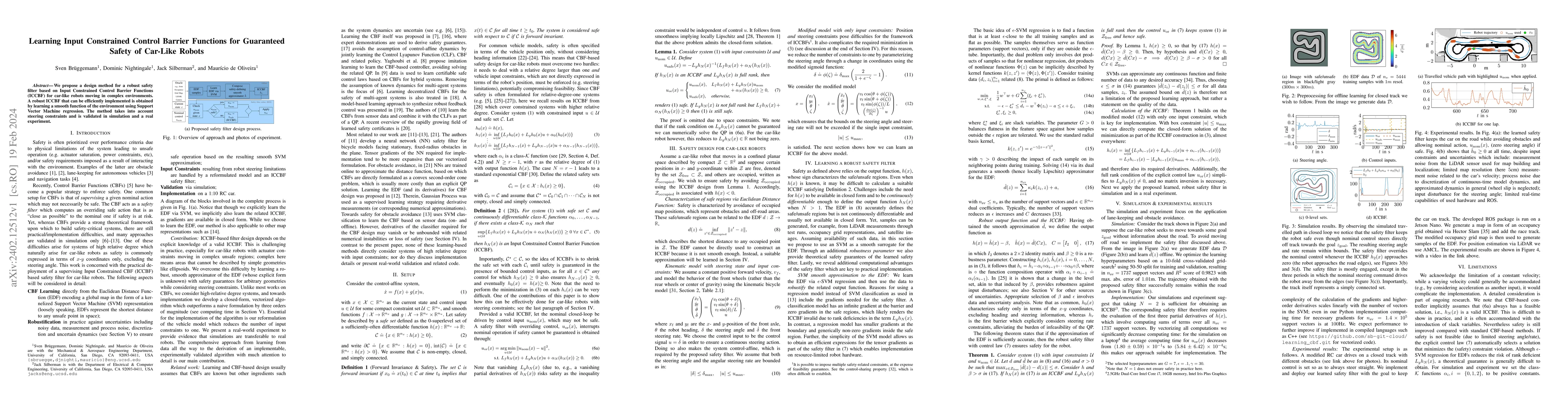 Thumbnail for Learning Input Constrained Control Barrier Functions for Guaranteed
  Safety of Car-Like Robots
