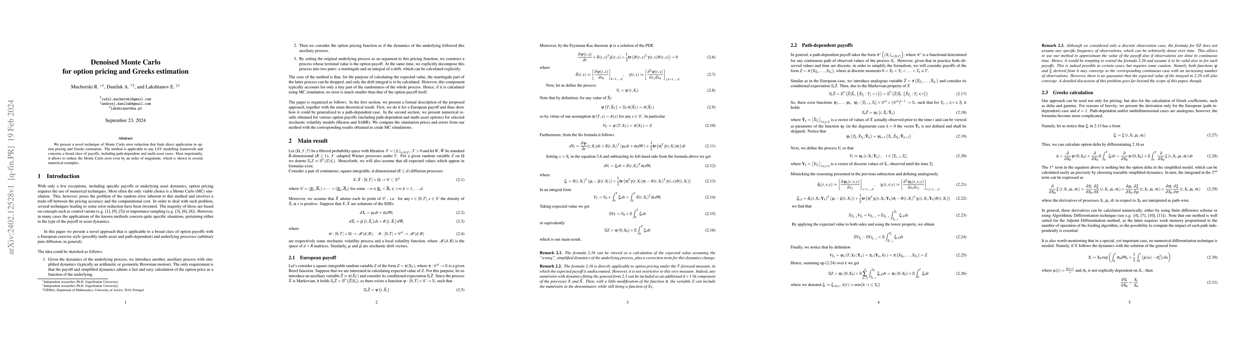 Thumbnail for Denoised Monte Carlo for option pricing and Greeks estimation