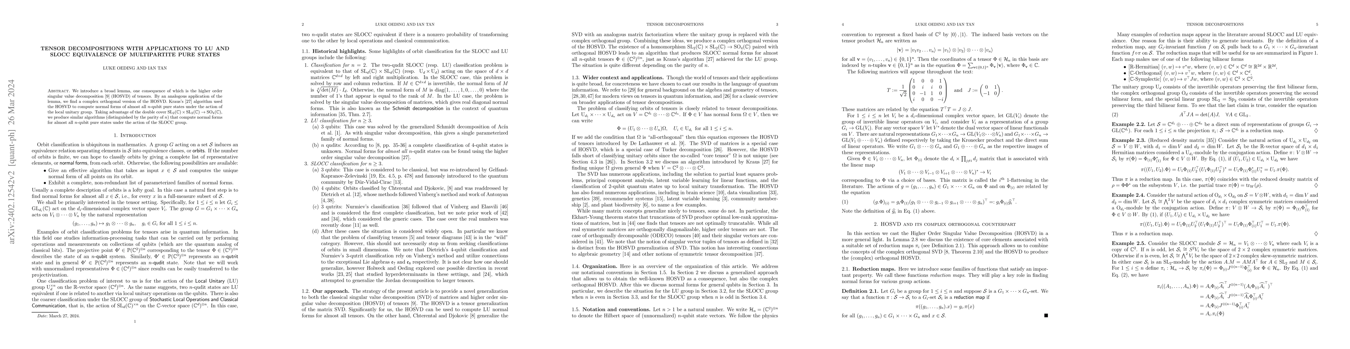 Thumbnail for Tensor decompositions with applications to LU and SLOCC equivalence of
  multipartite pure states