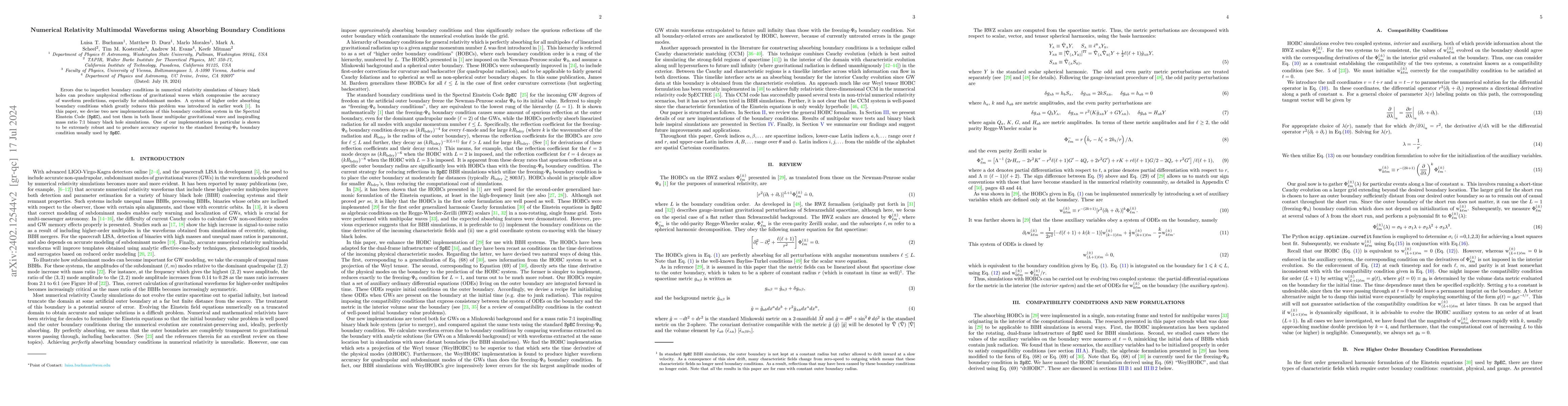 Thumbnail for Numerical Relativity Multimodal Waveforms using Absorbing Boundary
  Conditions