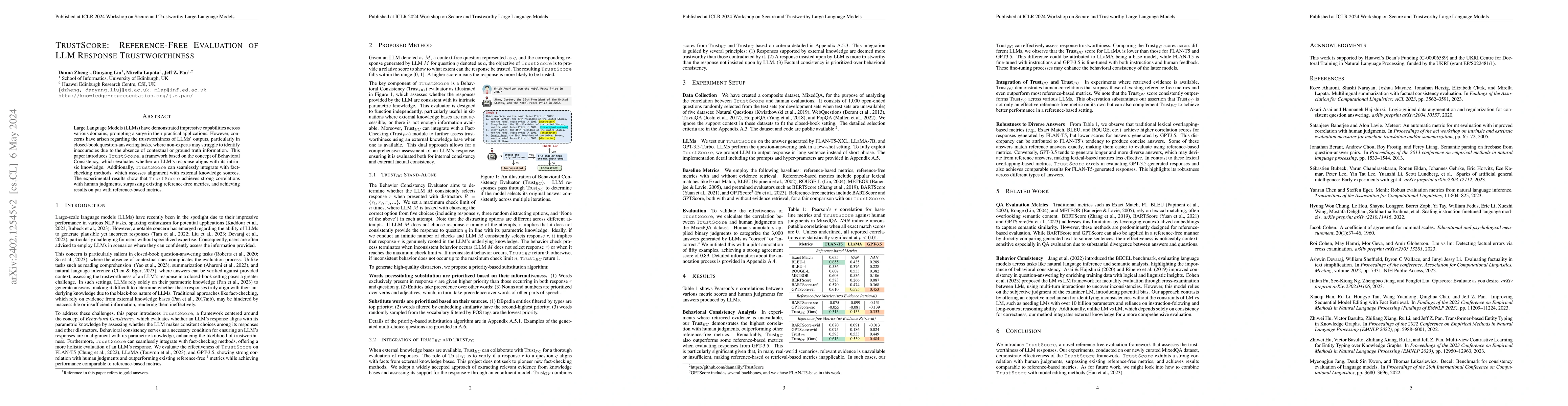 Thumbnail for TrustScore: Reference-Free Evaluation of LLM Response Trustworthiness