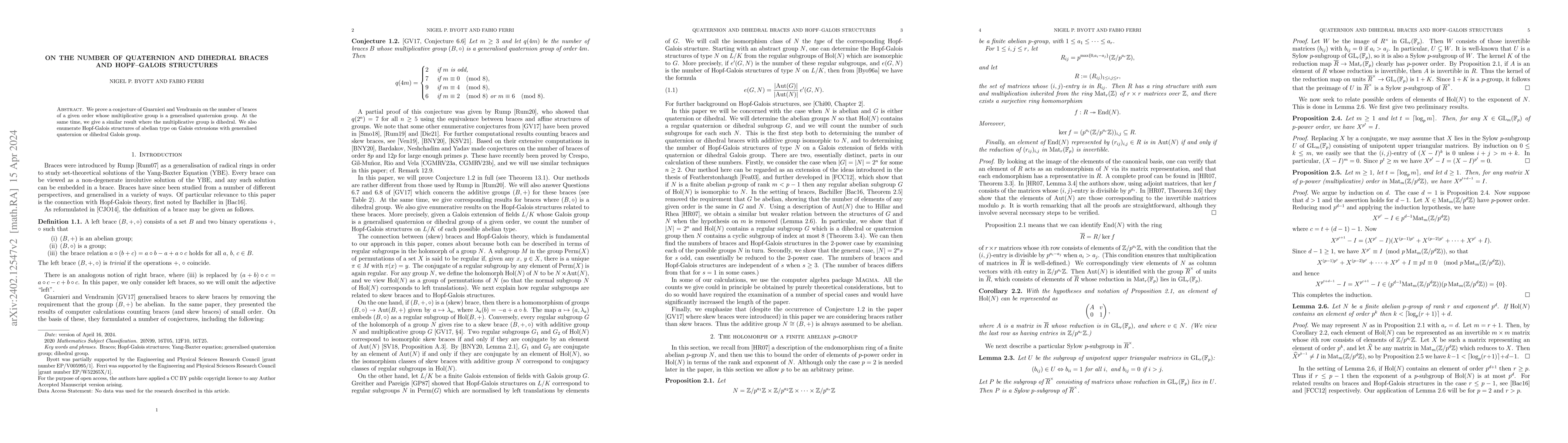 Thumbnail for On the number of quaternion and dihedral braces and Hopf--Galois
  structures