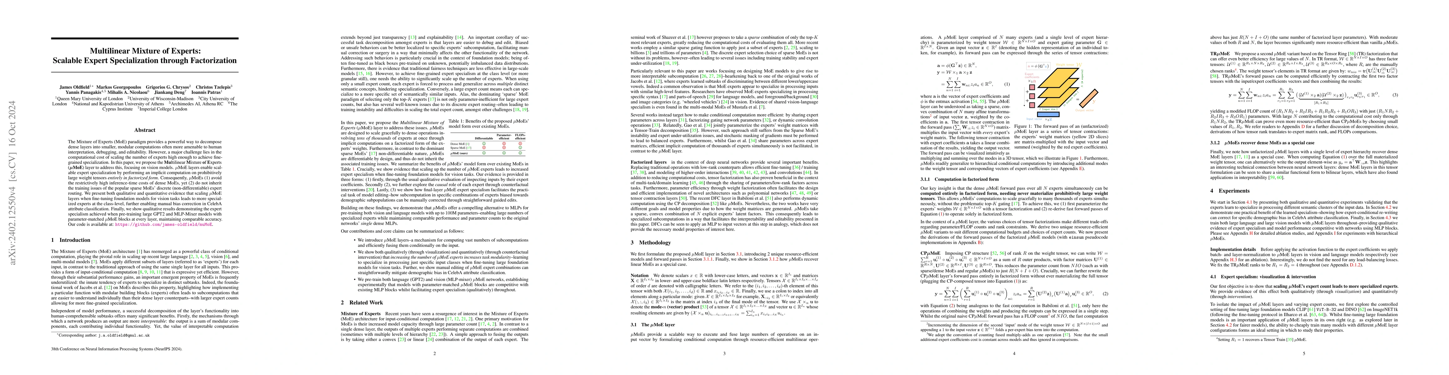 Thumbnail for Multilinear Mixture of Experts: Scalable Expert Specialization through
  Factorization