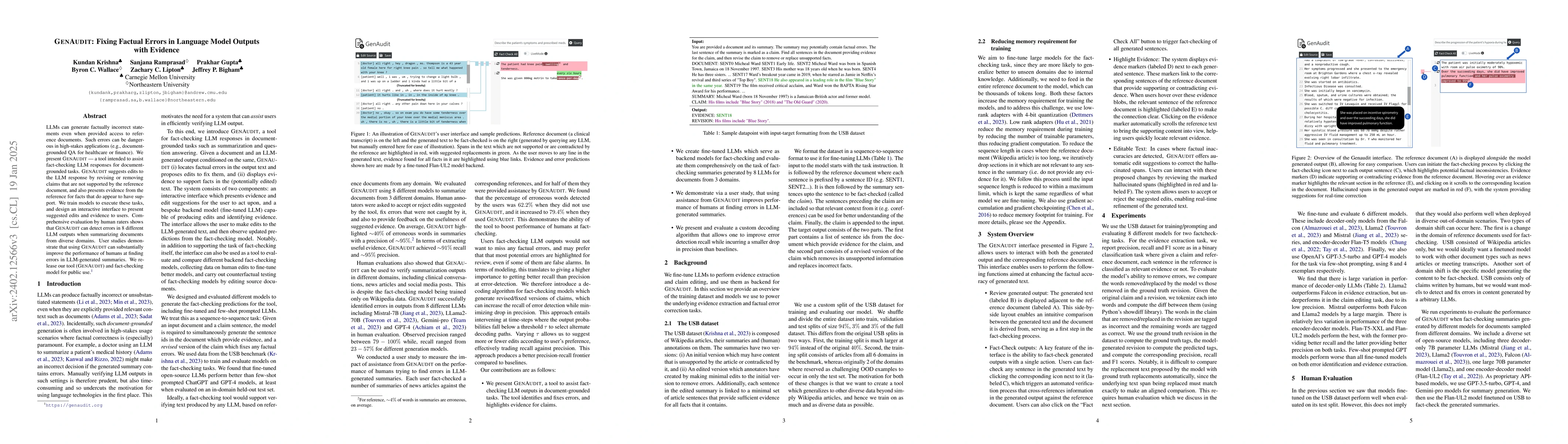 Thumbnail for GenAudit: Fixing Factual Errors in Language Model Outputs with Evidence