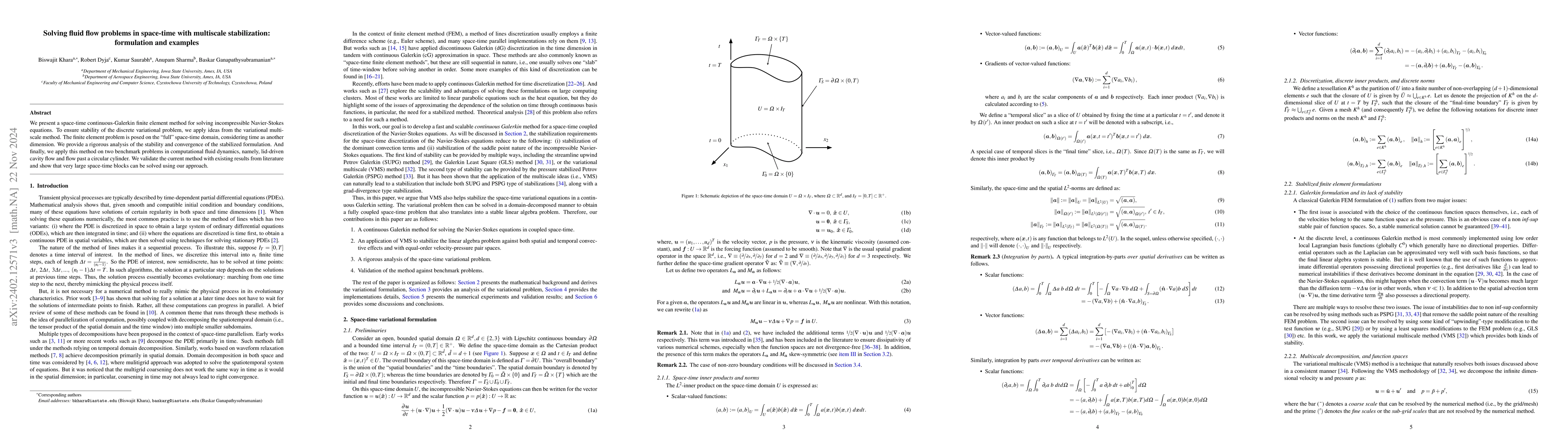 Thumbnail for Solving fluid flow problems in space-time with multiscale stabilization:
  formulation and examples