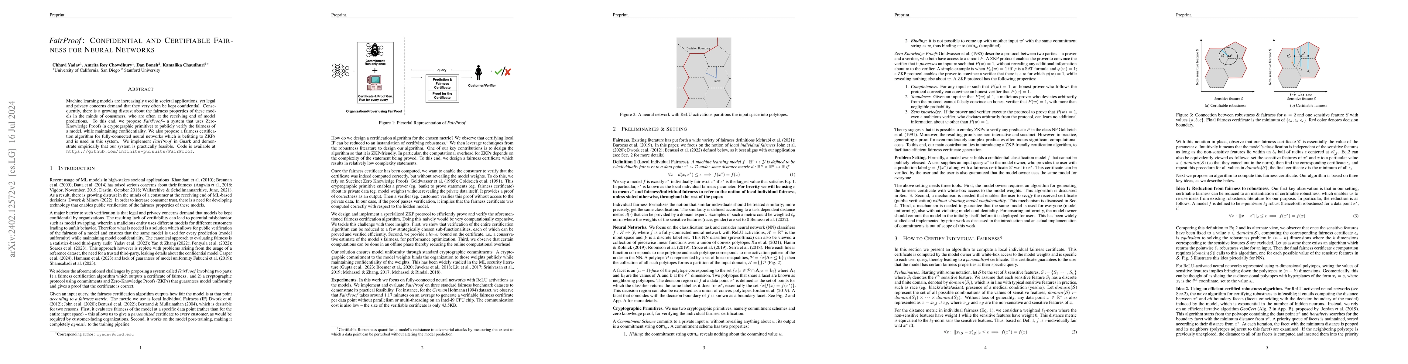 Thumbnail for FairProof : Confidential and Certifiable Fairness for Neural Networks
