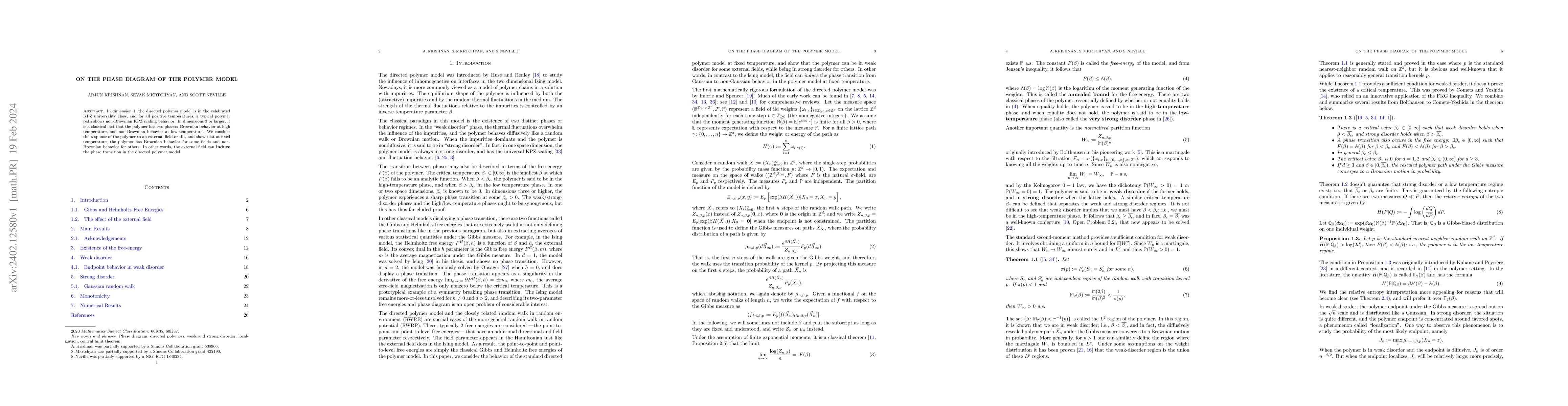 Thumbnail for On the phase diagram of the polymer model