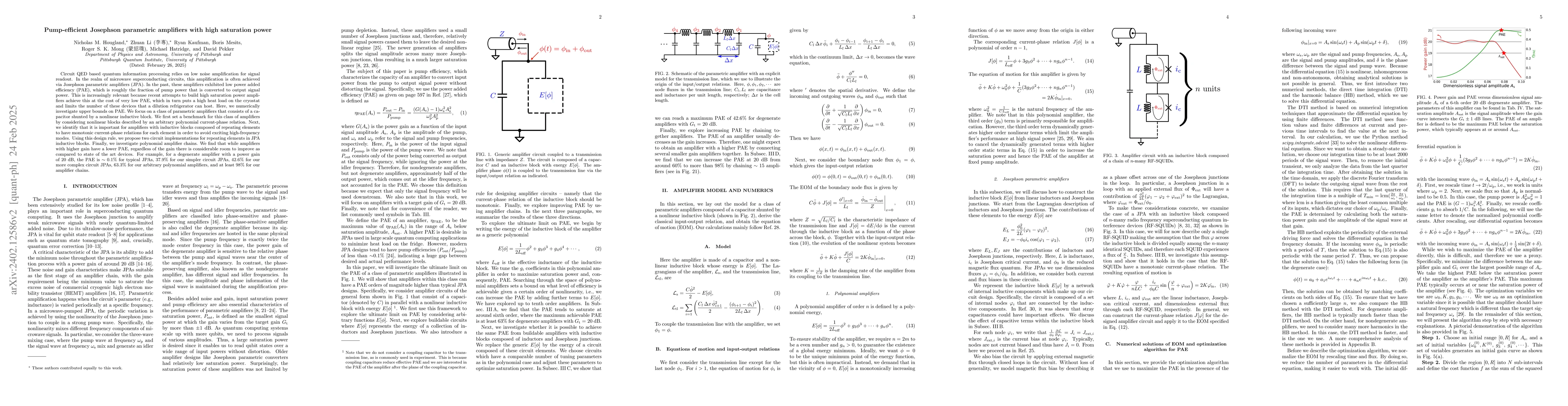Thumbnail for Pump-efficient Josephson parametric amplifiers with high saturation
  power