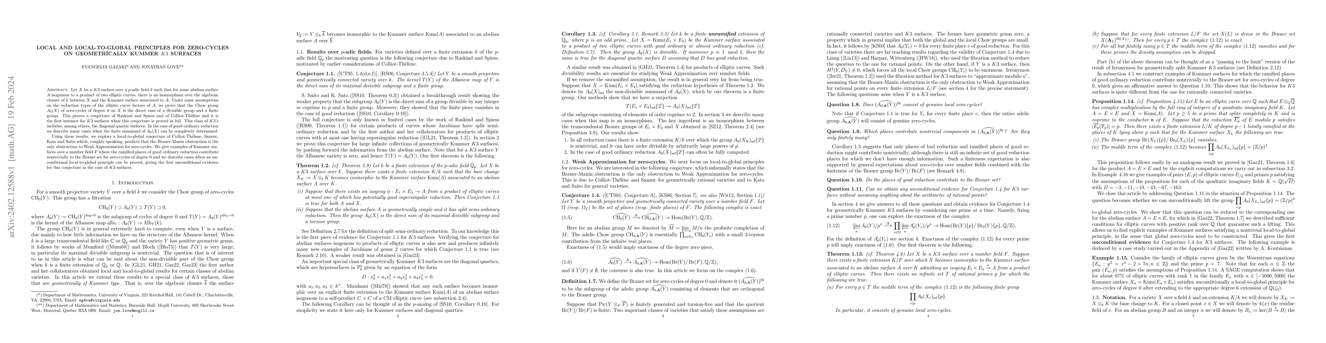 Thumbnail for Local and local-to-global Principles for zero-cycles on geometrically
  Kummer $K3$ surfaces