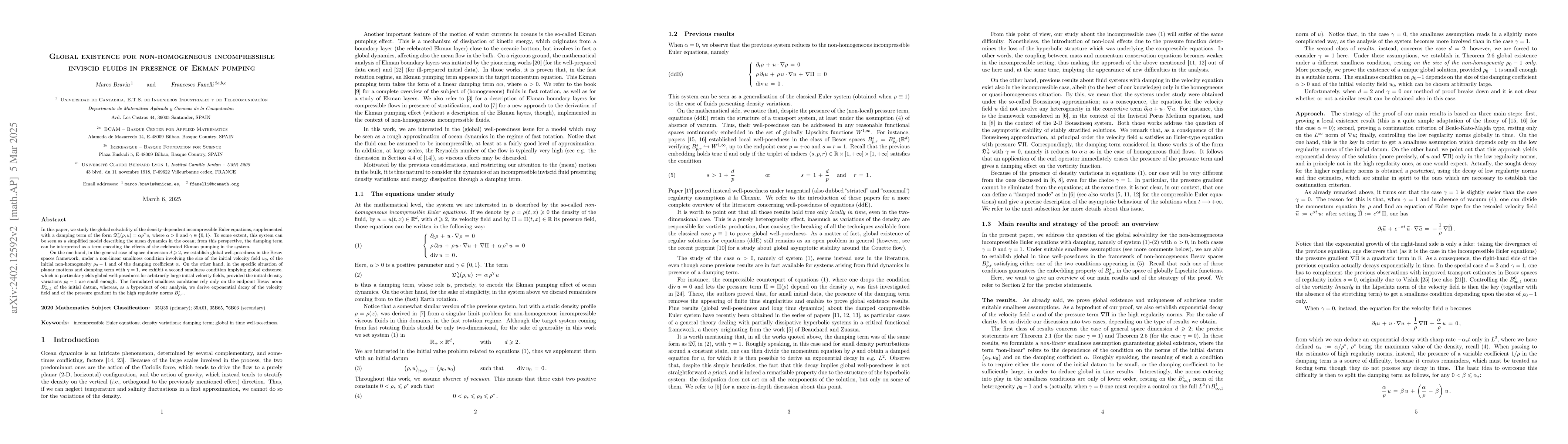 Thumbnail for Global existence for non-homogeneous incompressible inviscid fluids in
  presence of Ekman pumping