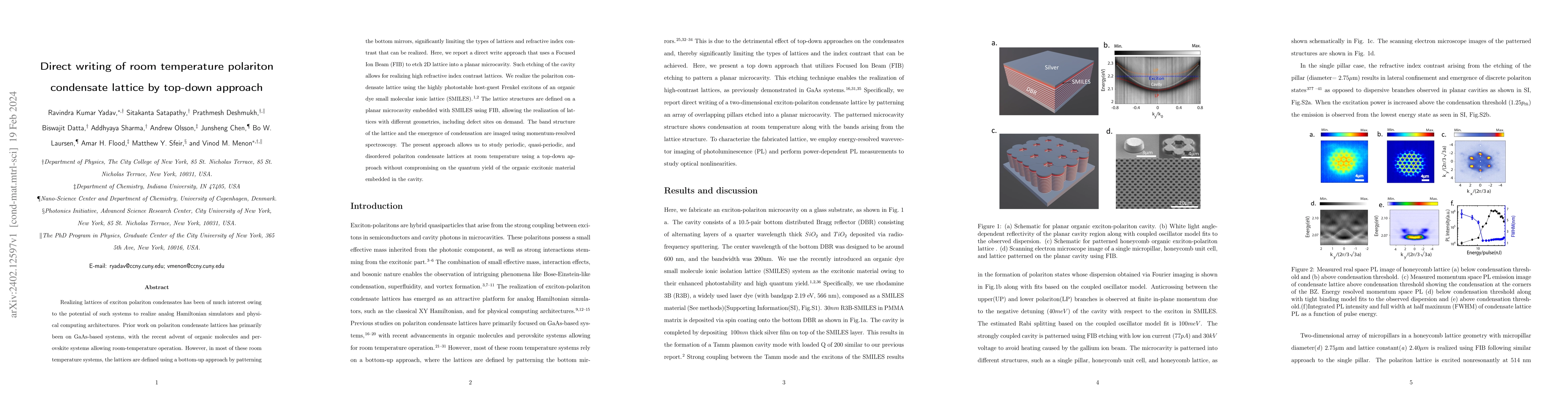 Thumbnail for Direct writing of room temperature polariton condensate lattice by
  top-down approach