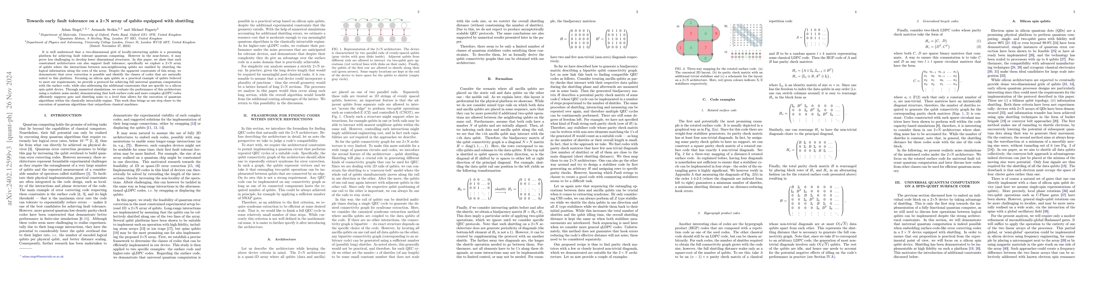 Thumbnail for Towards early fault tolerance on a 2$\times$N array of qubits equipped
  with shuttling