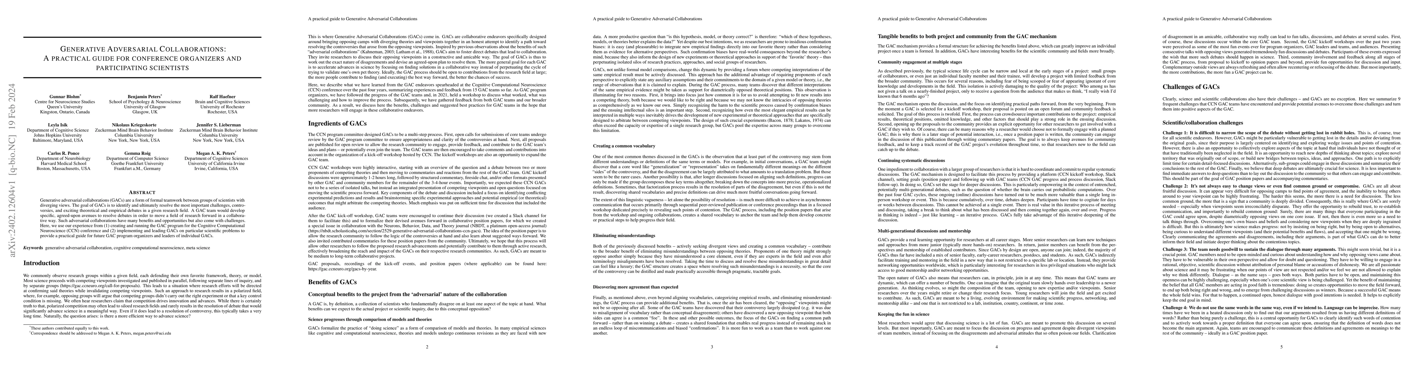 Thumbnail for Generative Adversarial Collaborations: A practical guide for conference
  organizers and participating scientists