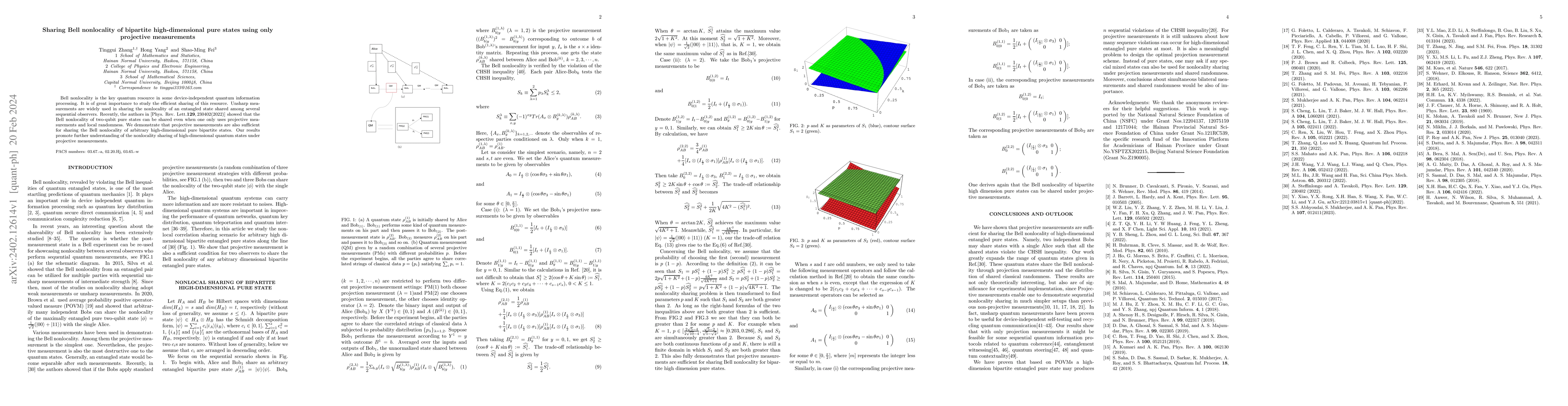Thumbnail for Sharing Bell nonlocality of bipartite high-dimensional pure states using
  only projective measurements