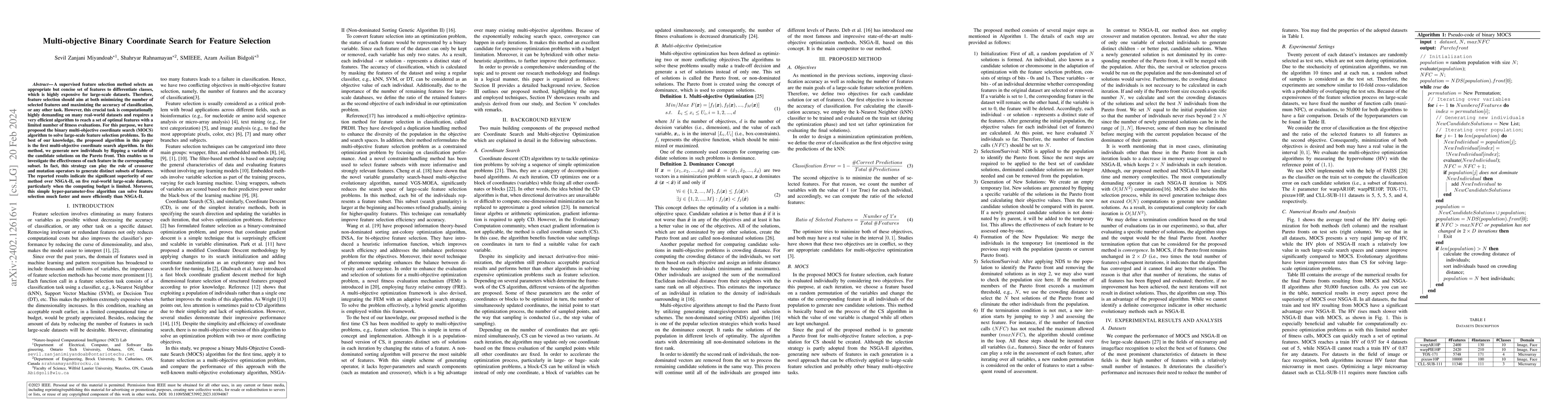 Thumbnail for Multi-objective Binary Coordinate Search for Feature Selection