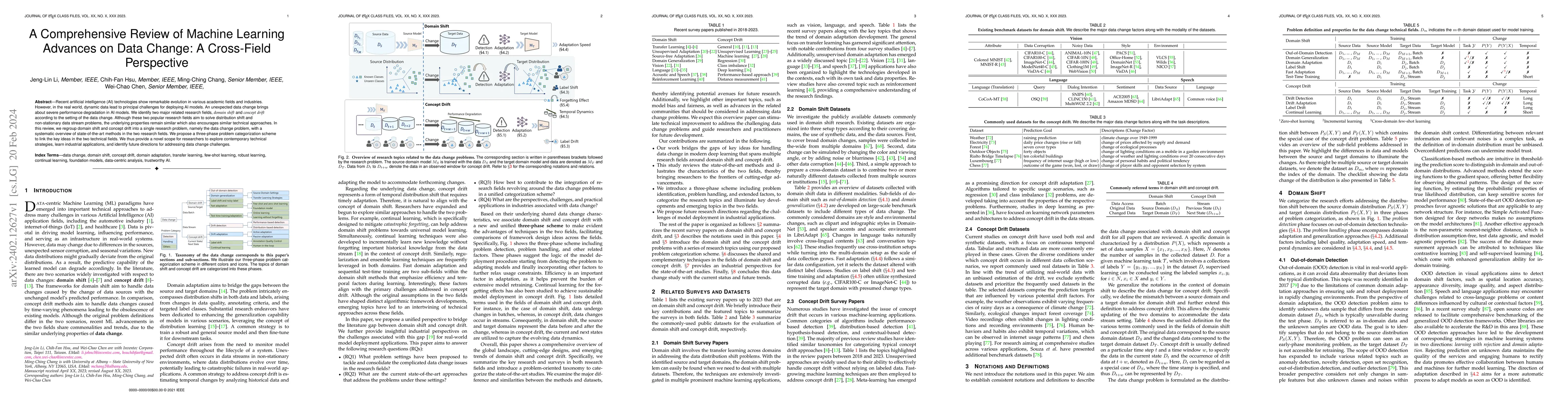 Thumbnail for A Comprehensive Review of Machine Learning Advances on Data Change: A
  Cross-Field Perspective