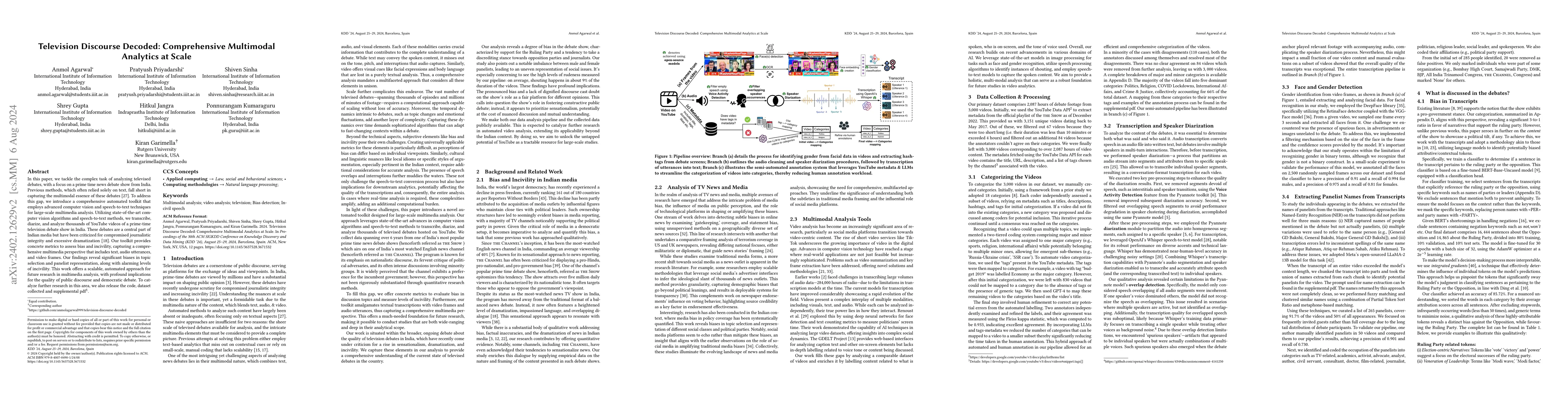 Thumbnail for Television Discourse Decoded: Comprehensive Multimodal Analytics at
  Scale