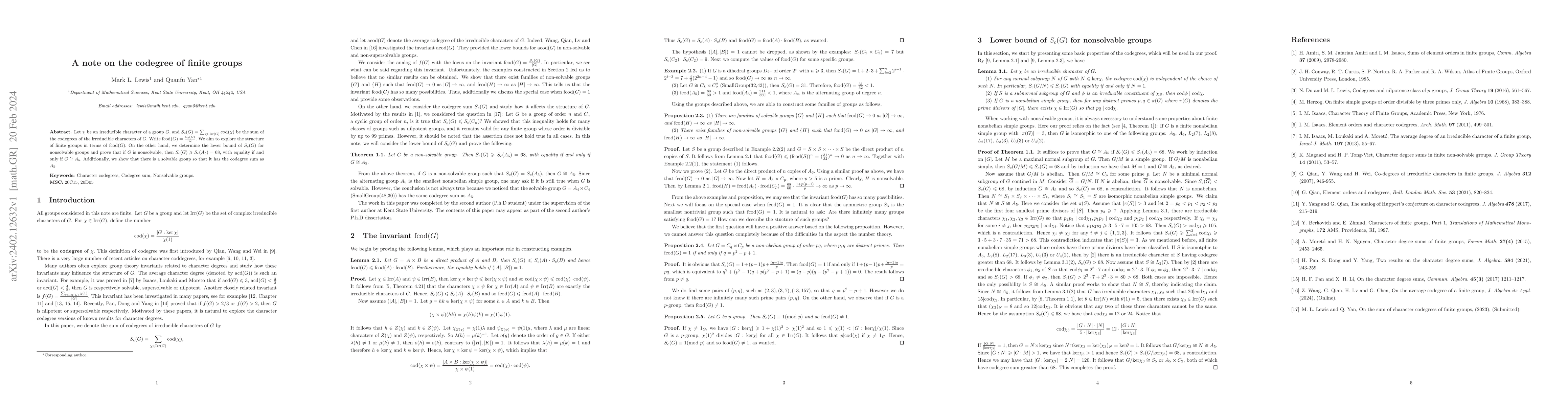 Thumbnail for A note on the codegree of finite groups