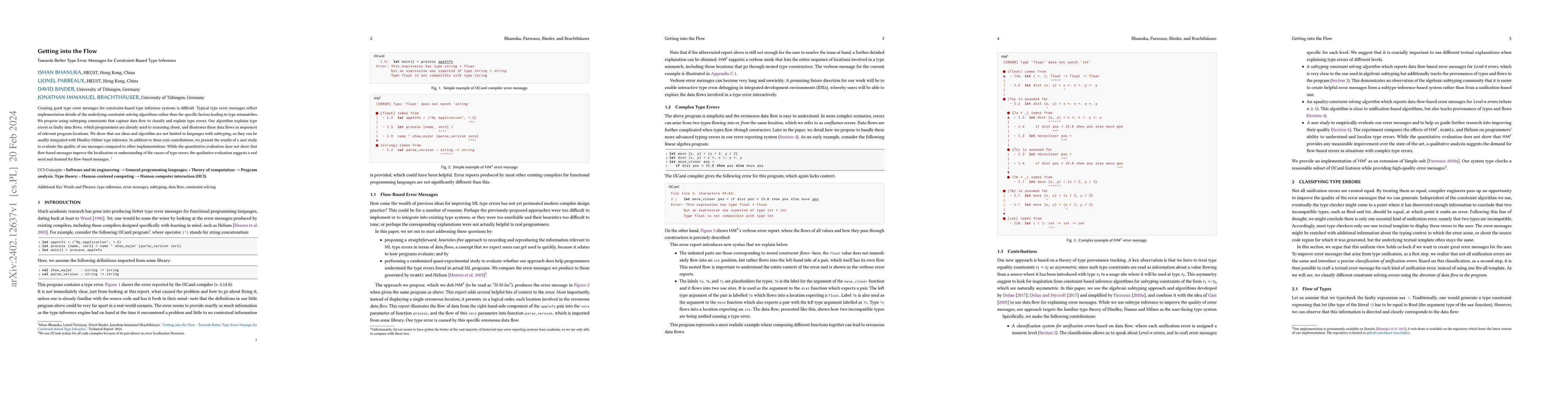 Thumbnail for Getting into the Flow: Towards Better Type Error Messages for
  Constraint-Based Type Inference