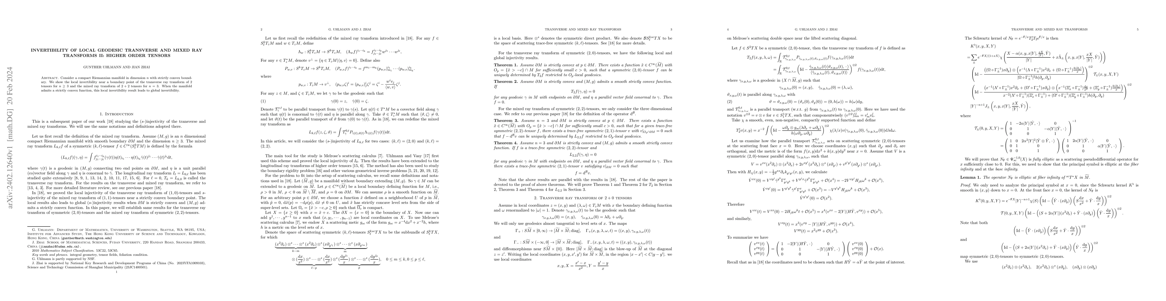 Thumbnail for Invertibility of local geodesic transverse and mixed ray transforms II:
  higher order tensors