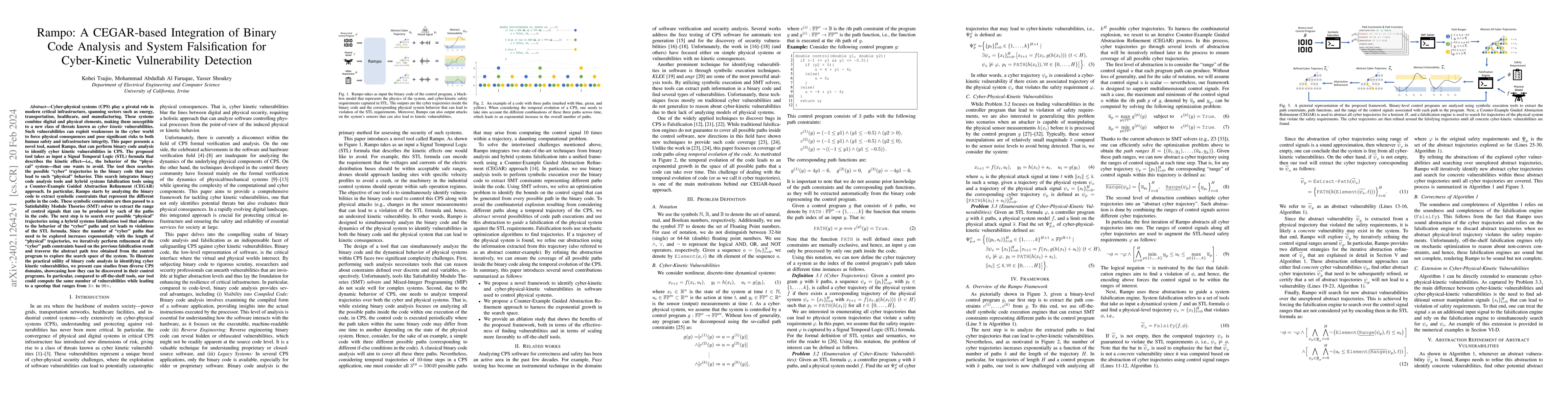 Thumbnail for Rampo: A CEGAR-based Integration of Binary Code Analysis and System
  Falsification for Cyber-Kinetic Vulnerability Detection