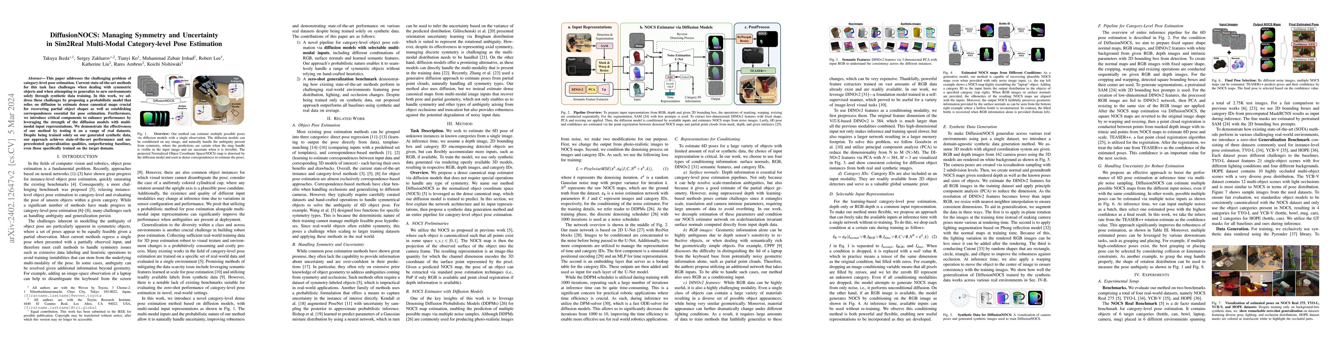 Thumbnail for DiffusionNOCS: Managing Symmetry and Uncertainty in Sim2Real Multi-Modal
  Category-level Pose Estimation