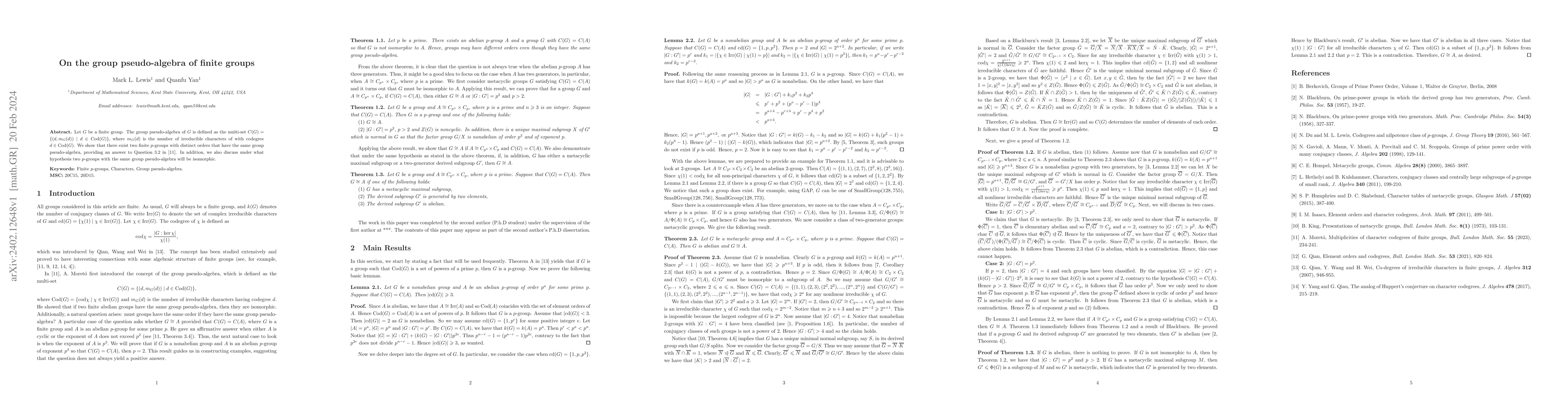 Thumbnail for On the group pseudo-algebra of finite groups