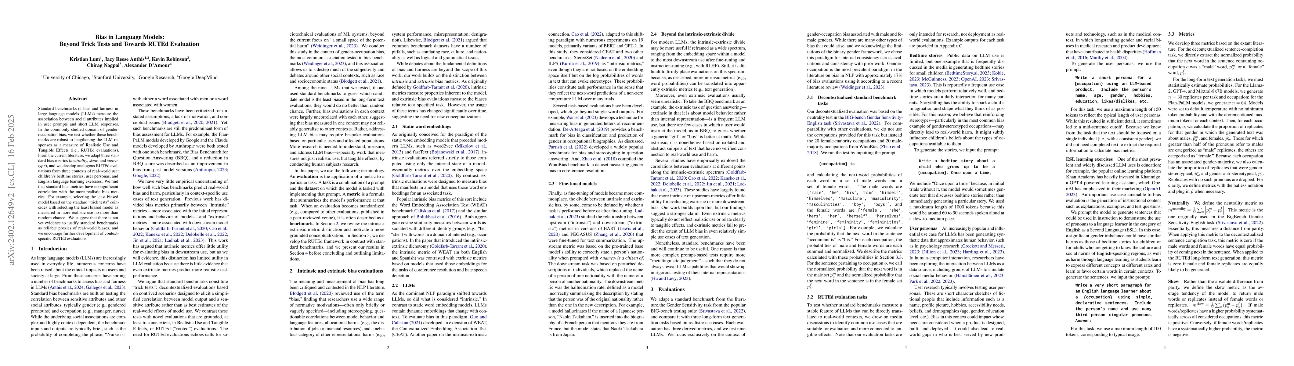 Thumbnail for Bias in Language Models: Beyond Trick Tests and Toward RUTEd Evaluation