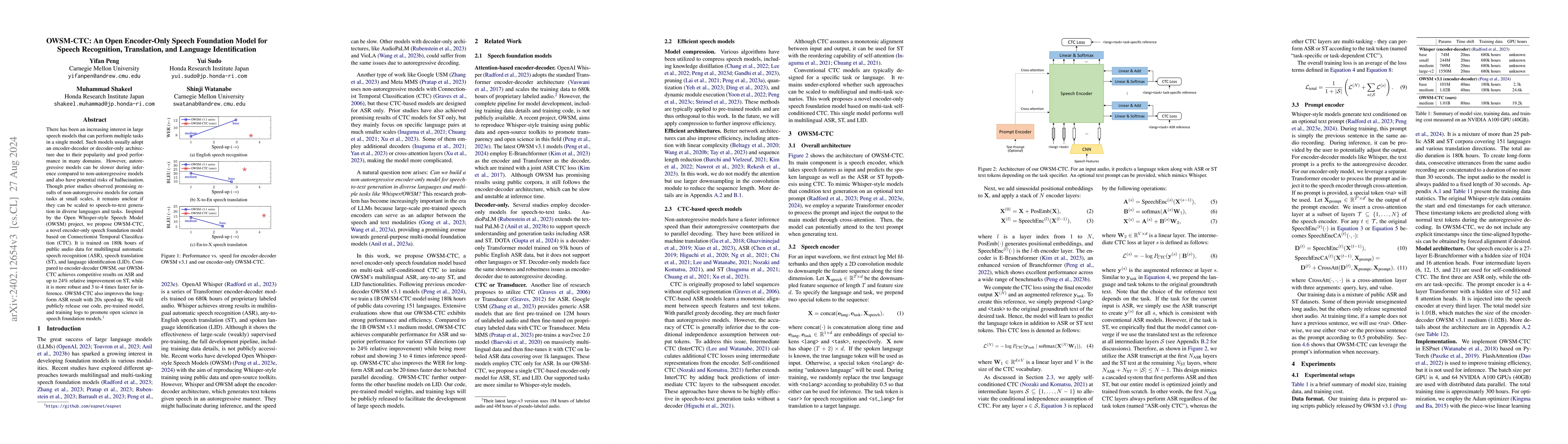 Thumbnail for OWSM-CTC: An Open Encoder-Only Speech Foundation Model for Speech
  Recognition, Translation, and Language Identification