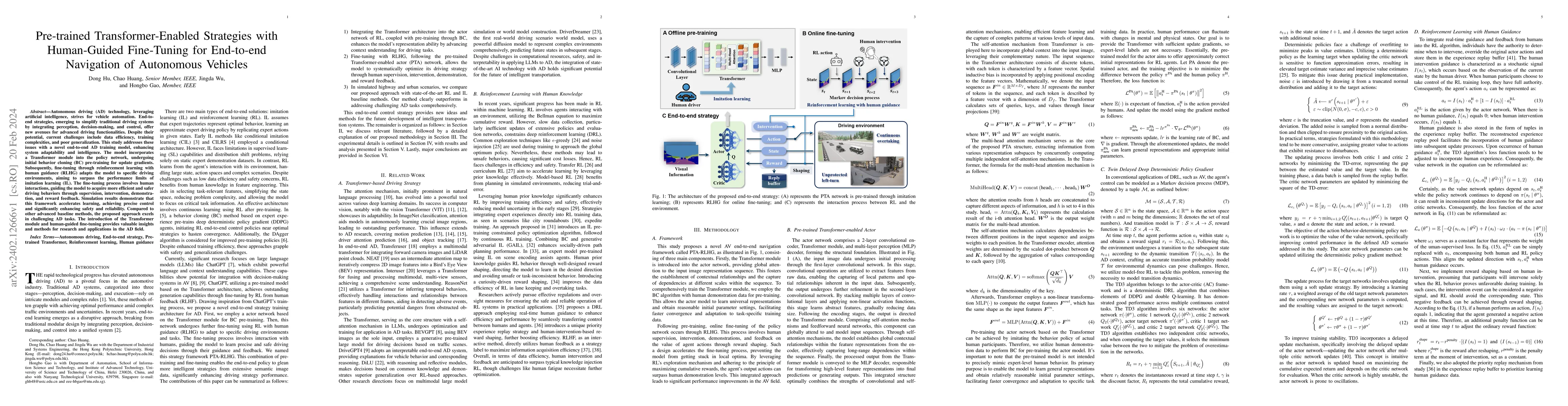 Thumbnail for Pre-trained Transformer-Enabled Strategies with Human-Guided Fine-Tuning
  for End-to-end Navigation of Autonomous Vehicles