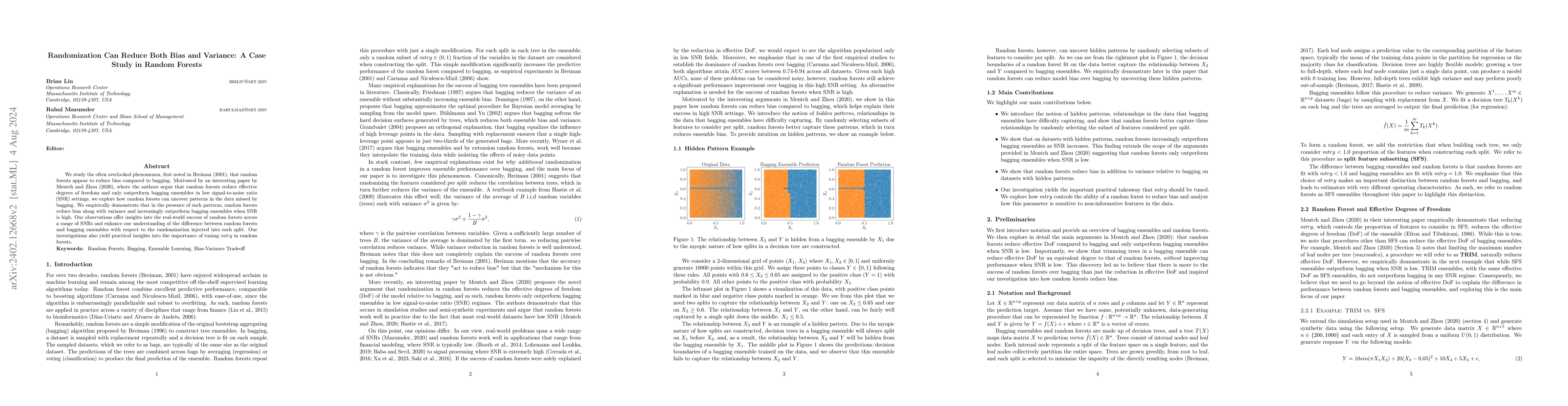 Thumbnail for Randomization Can Reduce Both Bias and Variance: A Case Study in Random
  Forests